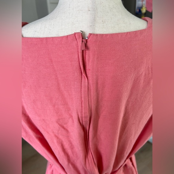 VTG Linen Blend Sarah Elizabeth Pink Pleated Square Neck Tie Waist Maxi Dress - Picture 4 of 16